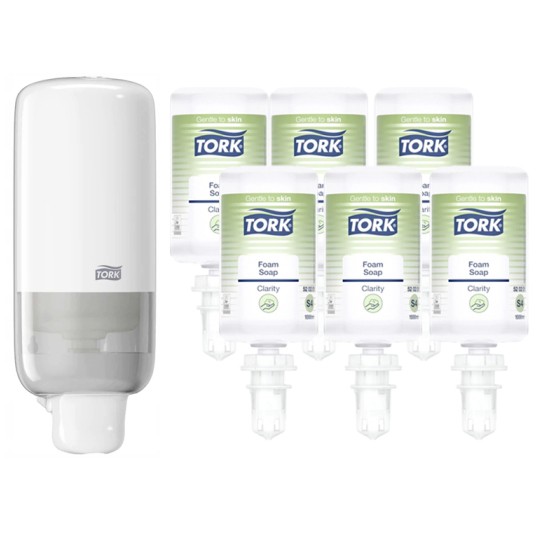 Dozownik TORK S4 Elevation do mydła w pianie biały + 6x Mydło TORK S4 Prem. w pianie