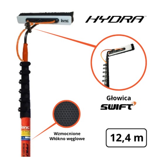 IONIC Kij teleskopowy HYDRA Carbon PLUS 45 ft / 7,3 ft - 12,40 m / 2,13 m - SWIFT