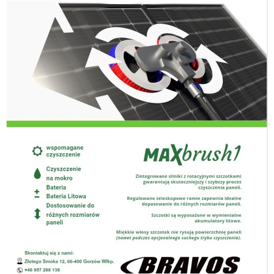 MAXbrush1 - szczotka obrotowa do czyszczenie paneli PV kij teleskopowy do 1,5-3,5m