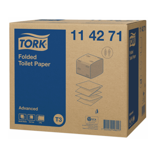 Papier toaletowy TORK T3 Adv. FOLDED Makulatura w składce biały 2w 242o [Karton: 36 szt.]