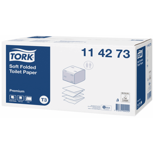 Papier toaletowy TORK T3 Prem. FOLDED Makulatura miękki w składce biały 2w 252o [Karton: 30 szt.]