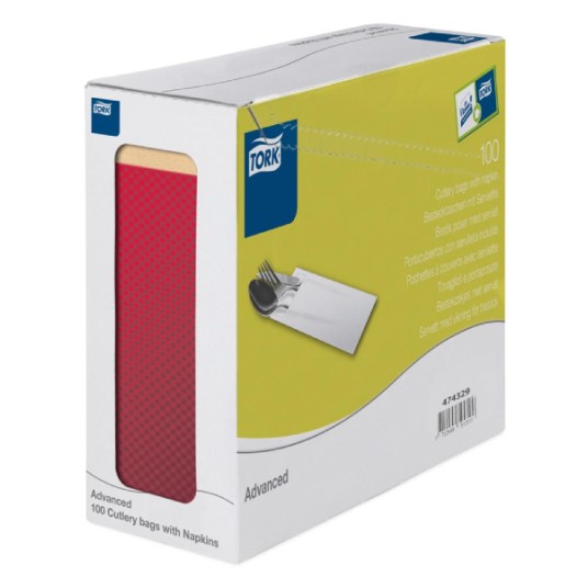 Poszetka TORK Advanced Celuloza na sztućce bordowa z kremową serwetką 2w 100o [Karton: 5 opak.]
