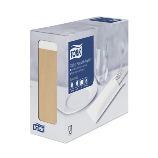 Poszetka TORK Advanced Celuloza na sztućce naturalna z białą serwetką 2w 100o [Karton: 5 opak.]