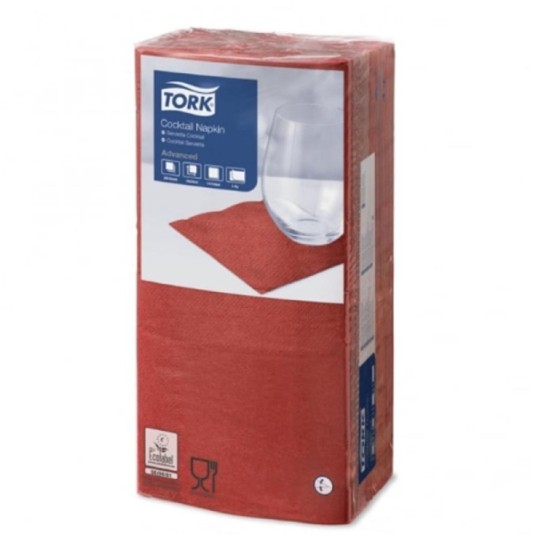 Serwetki TORK Advanced Celuloza koktajlowe, składane w 1/4 czerwone 2w 200o [Karton: 12 opak.]
