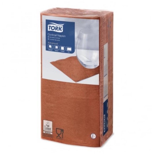Serwetki TORK Advanced Celuloza koktajlowe, składane w 1/4 terracotta 2w 200o [Karton: 12 opak.]