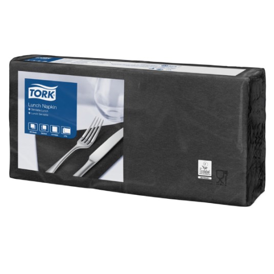Serwetki TORK Advanced Celuloza lunchowe, składane w 1/4 czarne 2w 200o [Karton: 10 opak.]