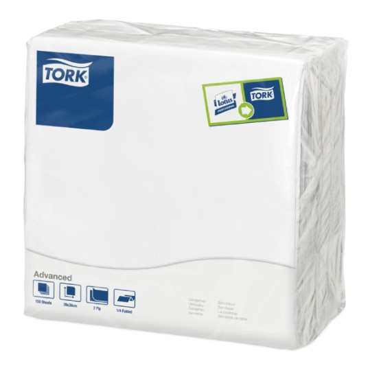 Serwetki TORK Advanced Celuloza obiadowe, składane w 1/4 białe 2w 150o [Karton: 12 opak.]