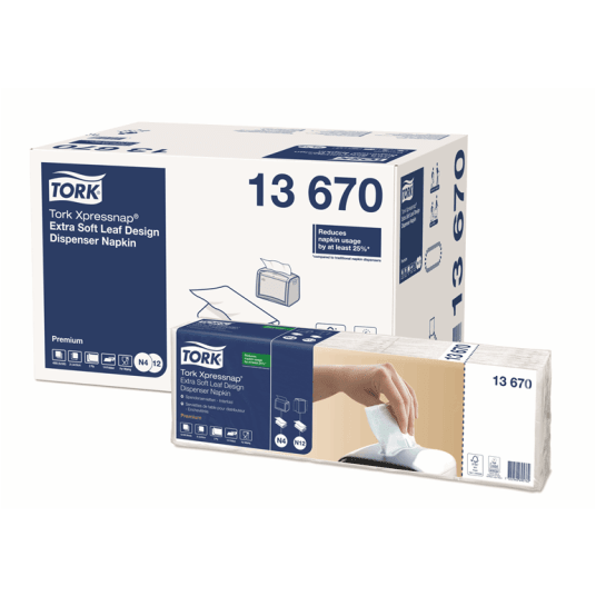 Serwetki TORK N4 Xpressnap® Celuloza ekstra miękkie, dyspenserowe, składane w 1/4 białe z dekorem 2w 500o [Karton: 8 opak.]