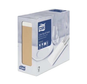 Poszetka TORK Advanced Celuloza na sztućce naturalna z białą serwetką 2w 100o [Karton: 5 opak.]