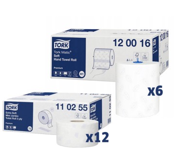 Ręcznik TORK H1 Prem. MATIC Karton: 6 szt. + Papier toaletowy TORK T2 Prem. JUMBO Karton: 12 szt.