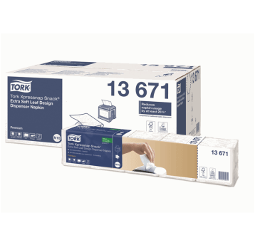 Serwetki TORK N10 Xpressnap Snack® Celuloza ekstra miękkie, dyspenserowe, składane w 1/4 białe z dekorem 2w 500o [Karton: 8 opak.]